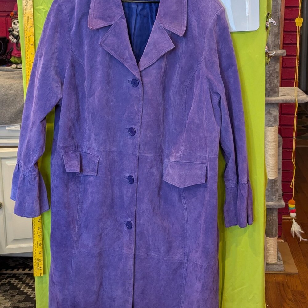 Denim 24/7 Women’s 26W Purple Genuine Suede Leather Coat – Like New, Plus Size